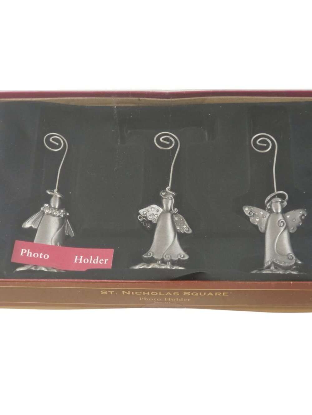 St Nicholas Square Angel Photo Holder Pewter Rhinestone Accent Set Of 3 Holiday - Picture 7 of 8